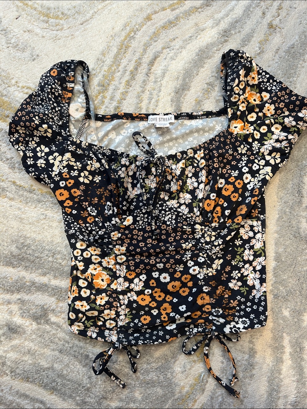 Black Floral Square-Neck Top